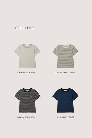 ESSENTIAL STRIPE LOGO T-SHIRT NAVY CREAM STRIPE