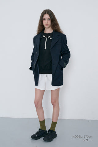 UNISEX REFINED MASCULINE WOOL BLAZER NAVY STRIPE