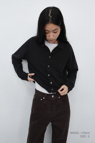 UNISEX COLLARED KNIT CARDIGAN BLACK