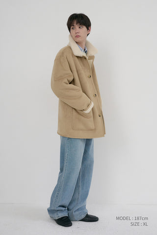 UNISEX REVERSIBLE SOFT SHEARLING HALF JACKET SOFT BEIGE