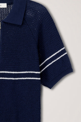 HALF ZIP-UP STRIPED POLO KNIT DARK NAVY