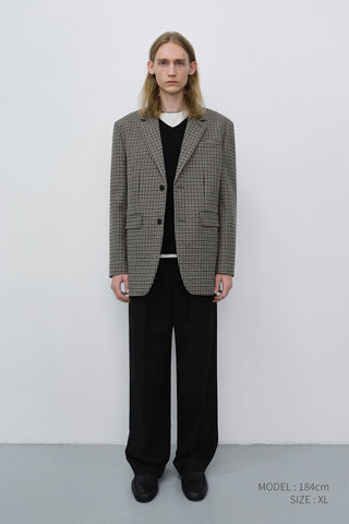 UNISEX CLASSIC 2 BUTTON WOOL BLAZER BEIGE CHECK