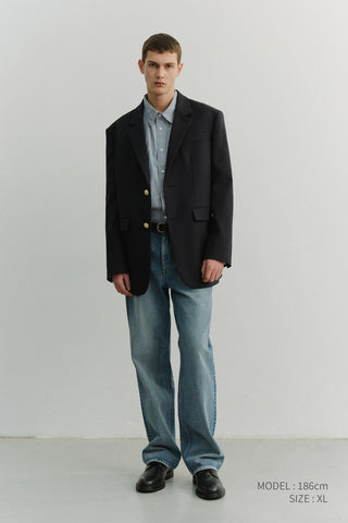 UNISEX 2 BUTTON WOOL BLAZER NAVY