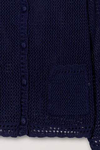 CROCHET COLLARED CARDIGAN NAVY
