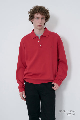 UNISEX LEATHER LOGO COLLARED T-SHIRT RED
