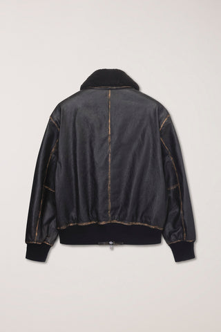 UNISEX DETACHABLE A-2 LEATHER BLOUSON BRUSHED BLACK