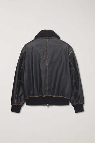 UNISEX DETACHABLE A-2 LEATHER BLOUSON BRUSHED BLACK