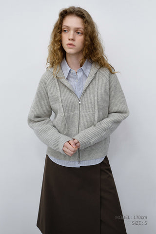 UNISEX HOODED KNIT CARDIGAN LIGHT MELANGE GREY
