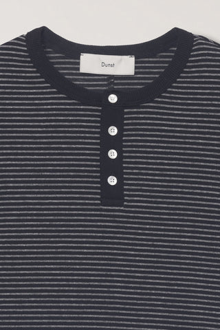 UNISEX HENLEY-NECK T-SHIRT BLACK STRIPE
