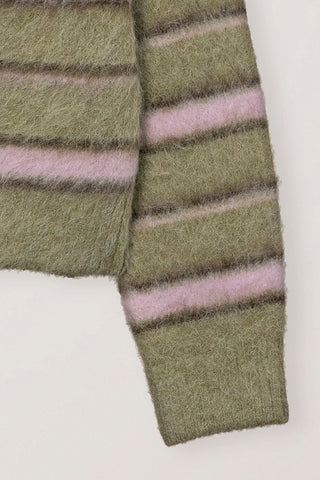 UNISEX STRIPED HAIRY SWEATER OLIVE PINK