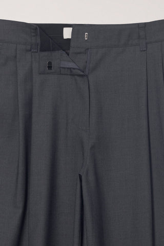 SUMMER DOUBLE PLEATED CHINO SLACKS CHARCOAL GREY