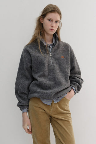 UNISEX HALF ZIP-UP FLEECE SWEATSHIRT MELANGE GREY