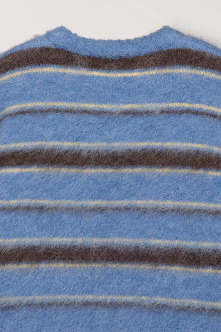 UNISEX STRIPED HAIRY SWEATER SOFT BLUE DEEP BROWN