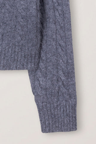UNISEX HAIRY CABLE CREW NECK CARDIGAN MELANGE GREY