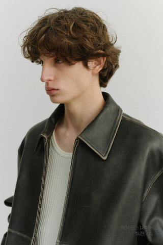 UNISEX DRIZZLER LEATHER JACKET BRUSHED BLACK