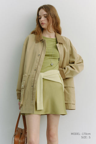 SATIN MINI SKIRT SOFT OLIVE