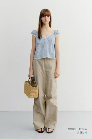 2-WAY SHOULDER BLOUSE BLUE CHECK