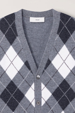 UNISEX V-NECK ARGYLE CARDIGAN GREY