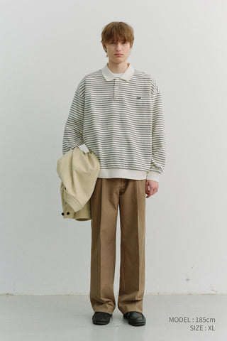 UNISEX STRIPED LOGO COLLARED T-SHIRT IVORY STRIPE