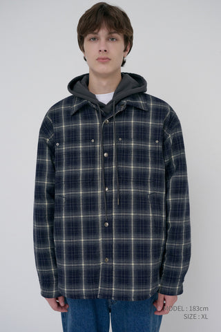 UNISEX QUILTED FLANNEL SHIRT NAVY CHECK