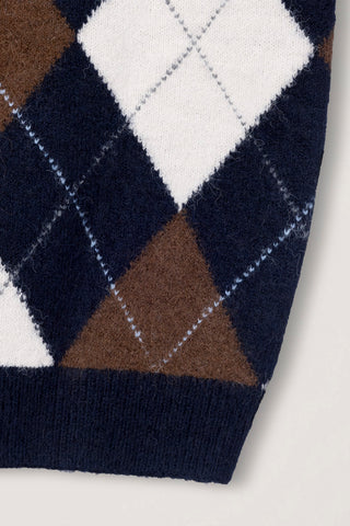 [SULLYOON PICK] UNISEX HAIRY ALPACA ARGYLE SWEATER NAVY