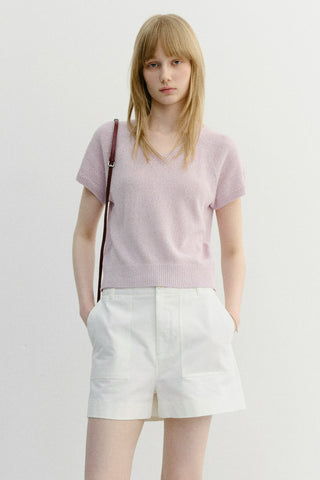 SUMMER LINEN V-NECK KNIT SOFT PINK