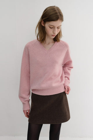 UNISEX SOFT VOLUME V-NECK SWEATER SOFT PINK