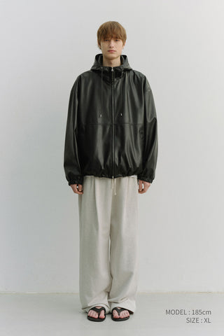 UNISEX LEATHER LOGO WIDE SWEAT PANTS OATMEAL MELANGE