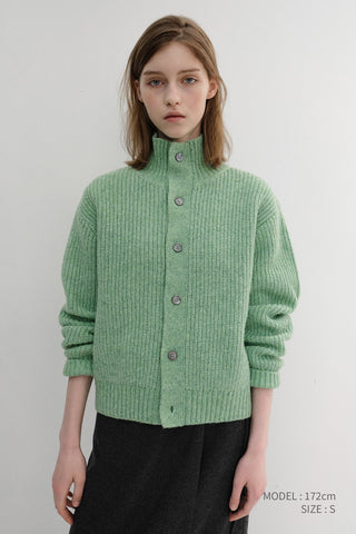 UNISEX HIGH NECK BUTTON CARDIGAN SOFT GREEN