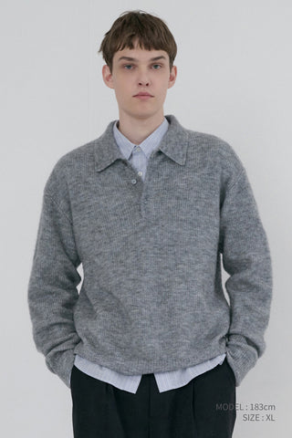 UNISEX HAIRY COLLARED SWEATER MELANGE GREY