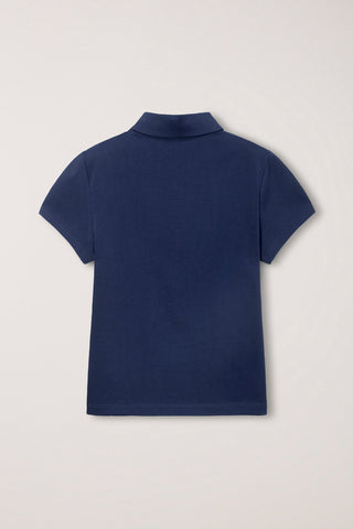 CROPPED SLIM COLLARED T-SHIRT NAVY