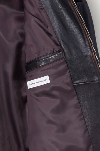 UNISEX STAND COLLARED LEATHER BLOUSON BRUSHED BROWN