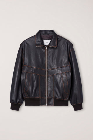 UNISEX STAND COLLARED LEATHER BLOUSON BRUSHED BROWN