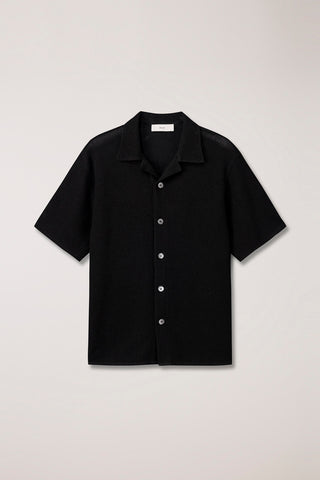 OPEN COLLARED CROCHET SHIRT BLACK