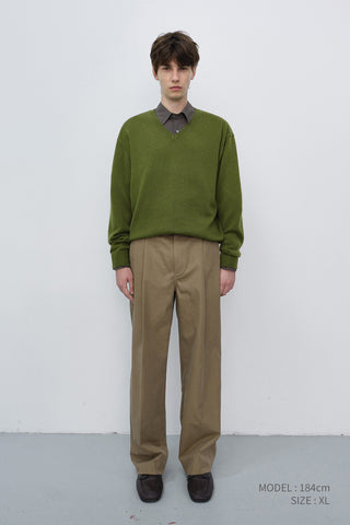 UNISEX CASHMERE V-NECK SWEATER OLIVE GREEN