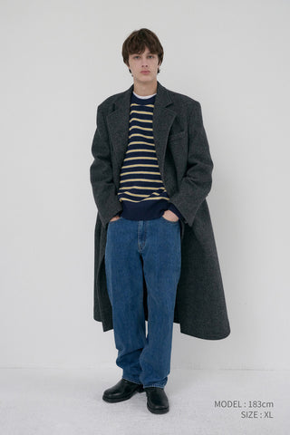 UNISEX STRIPED CHUNKY SWEATER NAVY