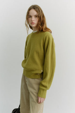 UNISEX BUTTONED CREWNECK SWEATER OLIVE