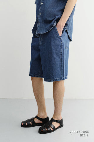 UNISEX LINEN DENIM SHORTS CLASSIC BLUE