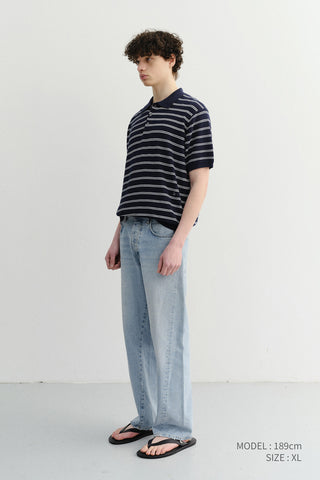 UNISEX SOFT STRIPED POLO KNIT NAVY