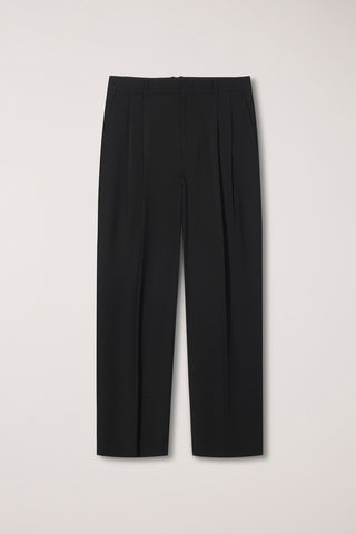DOUBLE PLEATED WIDE SLACKS BLACK