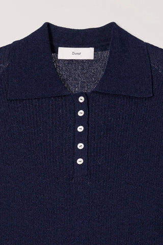 BUTTONED SLIM POLO KNIT NAVY