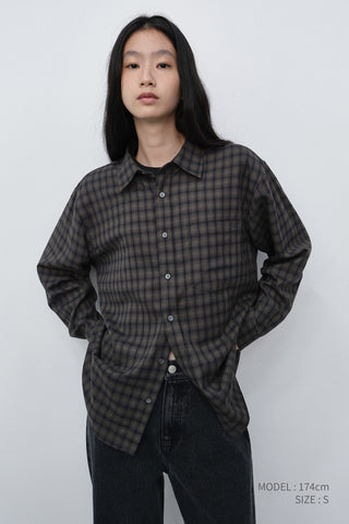 UNISEX CHECKED FLANNEL SHIRT KHAKI