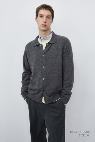 UNISEX COLLARED KNIT CARDIGAN MELANGE GREY