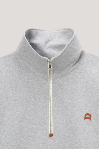 UNISEX LEATHER LOGO HALF ZIP-UP SWEATSHIRT MELANGE GREY