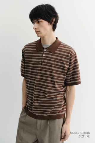 UNISEX STRIPED POLO KNIT BROWN MINT