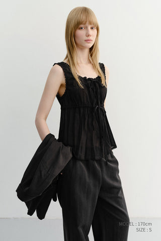 SHIRRING SLEEVELESS BLOUSE BLACK