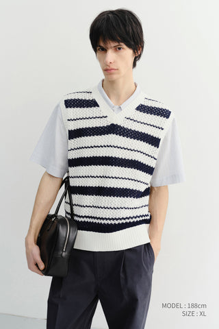 UNISEX CHUNKY STRIPED KNIT VEST NAVY