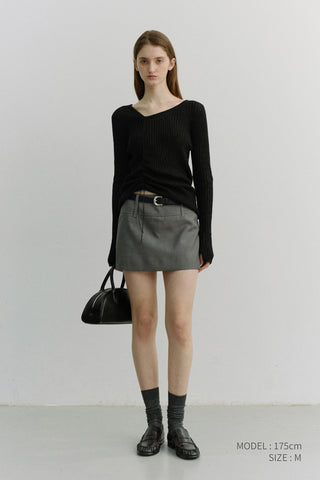 2-WAY SHIRRING KNIT TOP BLACK
