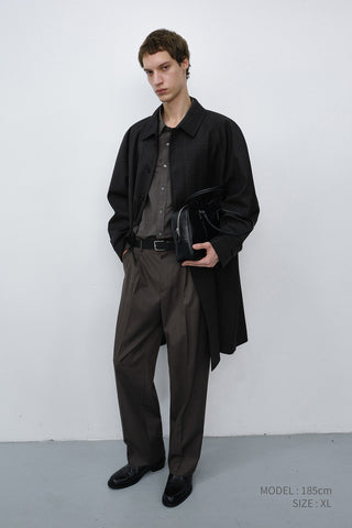 UNISEX H-LINE WOOL MAC COAT BROWN CHECK