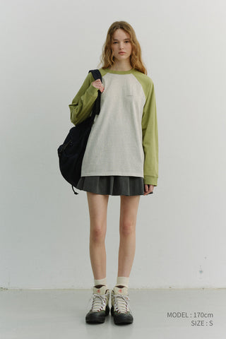 UNISEX RAGLAN T-SHIRT OLIVE GREEN OATMEAL MELANGE